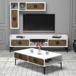 Hanah Home Samba Conjunto de Muebles de Salón - Blanco y Nogal